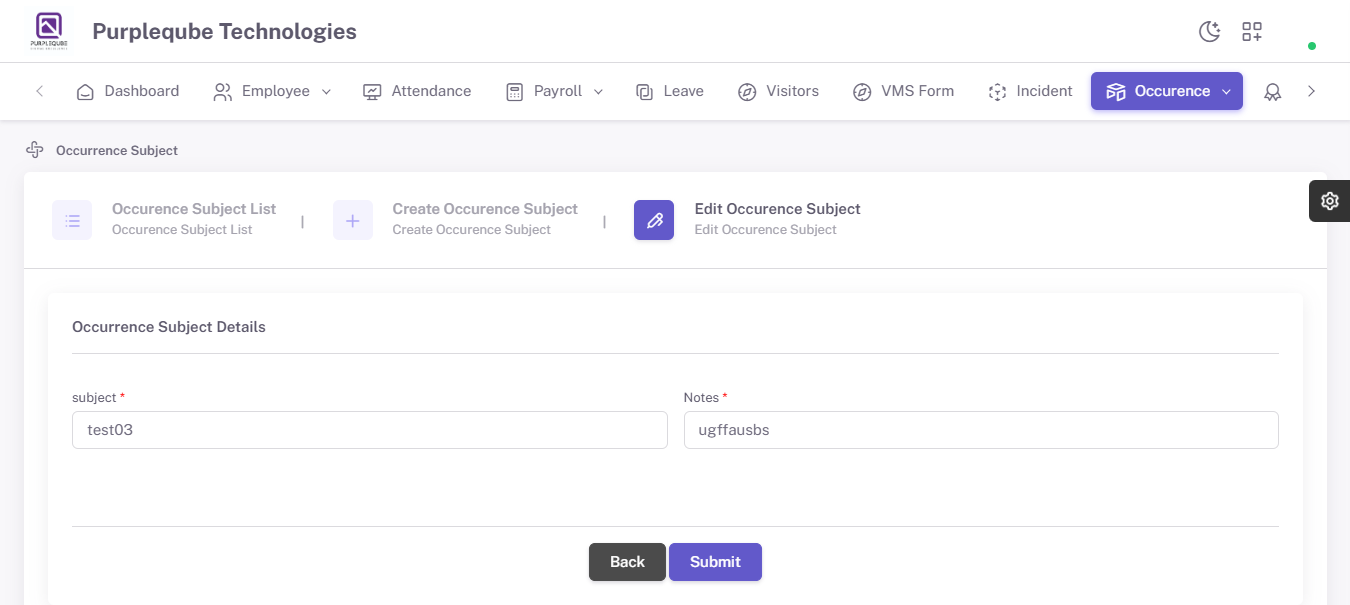 Edit Occurrence Subject Form